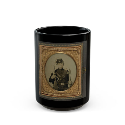 Unidentified Soldier In Union Uniform Holding A U.S. Model 1855 Pistol-Carbine With Attached Shoulder Stock And A Saber (U.S. Civil War) Black Coffee Mug-15oz-The Sticker Space