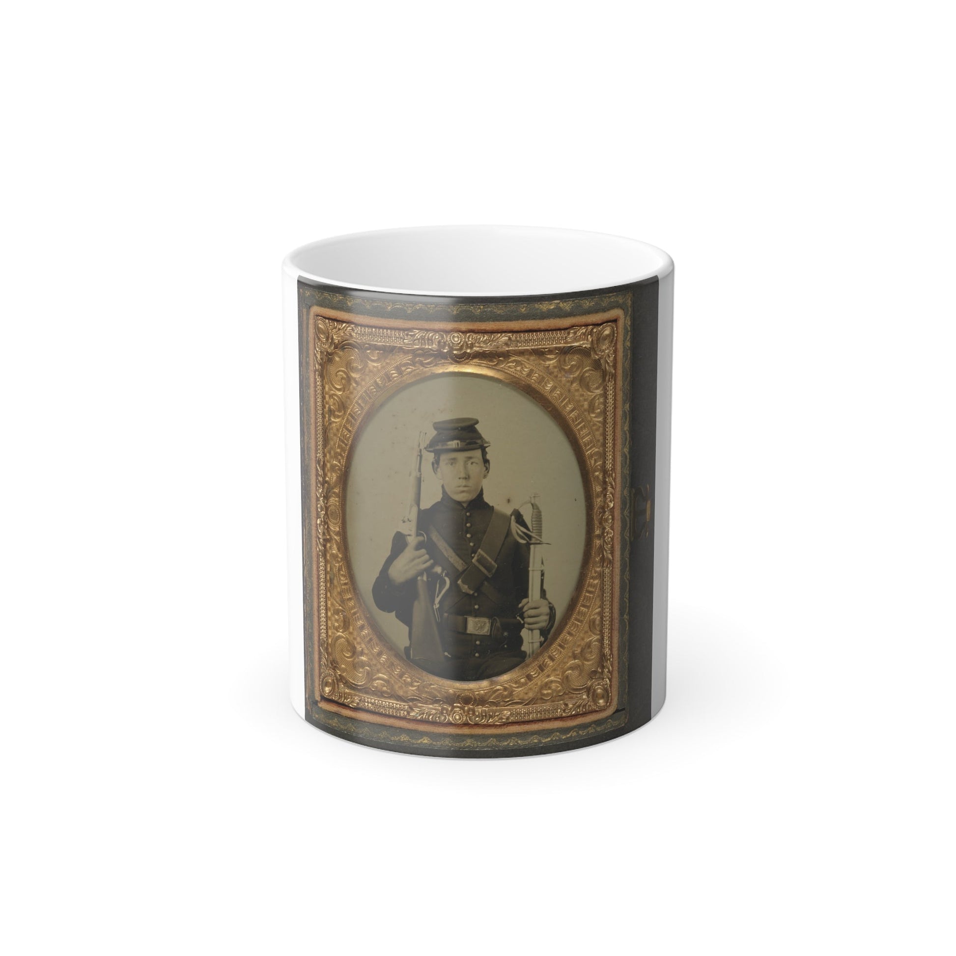 Unidentified Soldier in Union Uniform Holding a U.S. Model 1855 Pistol-Carbine With Attached Shoulder Stock and a Saber (U.S. Civil War) Color Morphing Mug 11oz-11oz-The Sticker Space