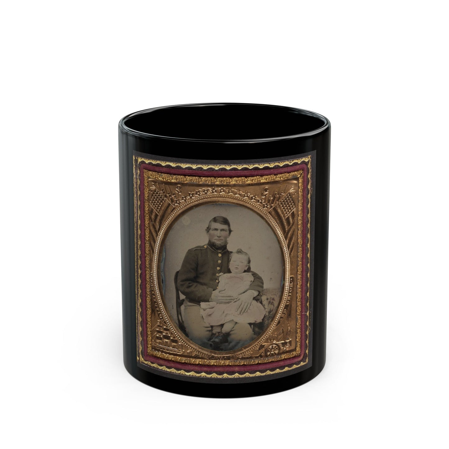 Unidentified Soldier In Union Uniform Holding A Young Child In His Lap (U.S. Civil War) Black Coffee Mug-11oz-The Sticker Space