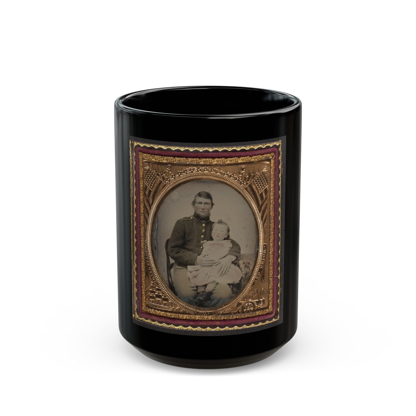 Unidentified Soldier In Union Uniform Holding A Young Child In His Lap (U.S. Civil War) Black Coffee Mug-15oz-The Sticker Space