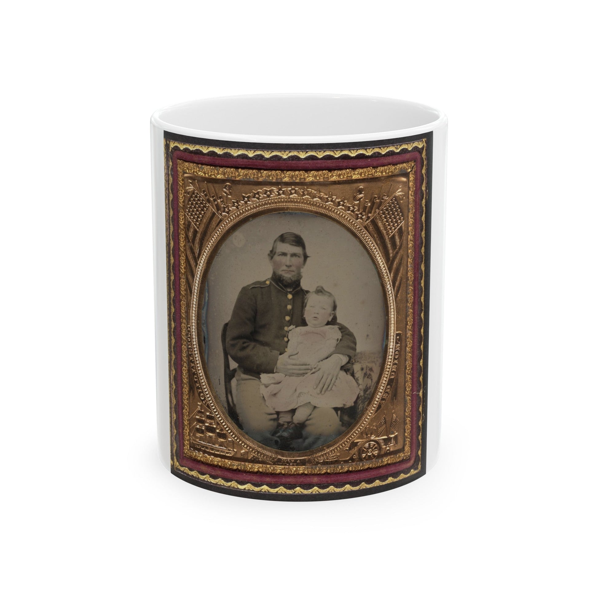 Unidentified Soldier In Union Uniform Holding A Young Child In His Lap (U.S. Civil War) White Coffee Mug-11oz-The Sticker Space