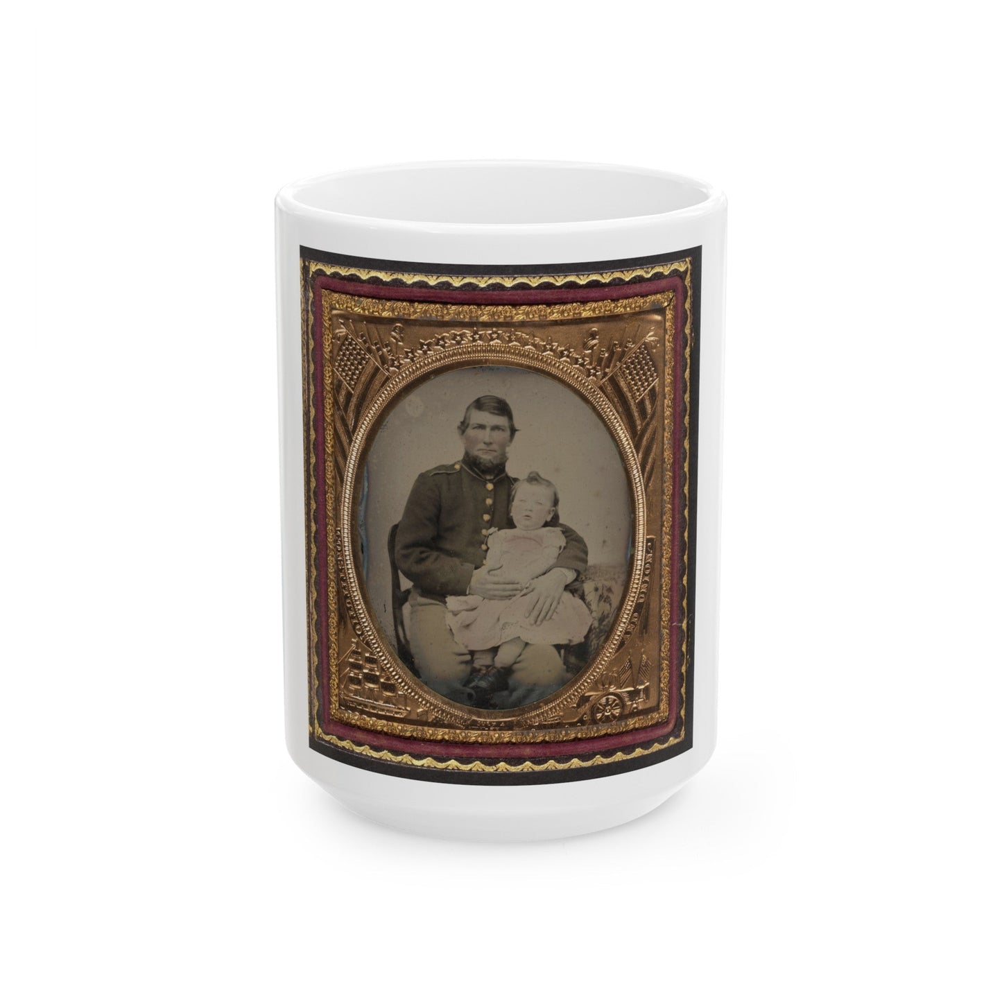 Unidentified Soldier In Union Uniform Holding A Young Child In His Lap (U.S. Civil War) White Coffee Mug-15oz-The Sticker Space