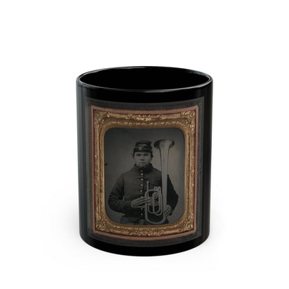 Unidentified Soldier In Union Uniform Holding An Over The Shoulder Saxhorn (U.S. Civil War) Black Coffee Mug-11oz-The Sticker Space