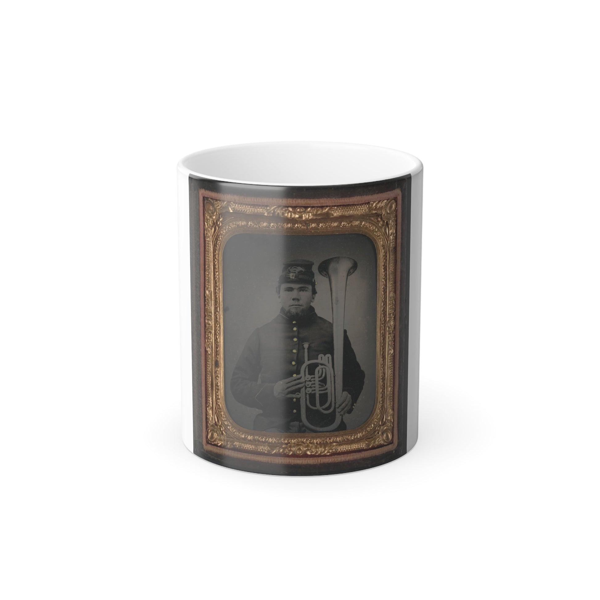 Unidentified Soldier in Union Uniform Holding an Over the Shoulder Saxhorn (U.S. Civil War) Color Morphing Mug 11oz-11oz-The Sticker Space