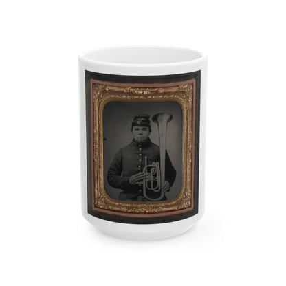 Unidentified Soldier In Union Uniform Holding An Over The Shoulder Saxhorn (U.S. Civil War) White Coffee Mug-15oz-The Sticker Space