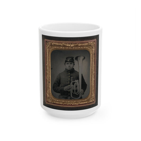 Unidentified Soldier In Union Uniform Holding An Over The Shoulder Saxhorn (U.S. Civil War) White Coffee Mug-15oz-The Sticker Space