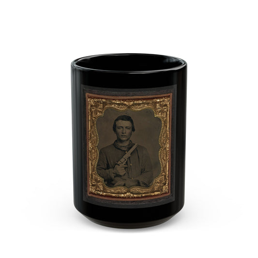 Unidentified Soldier In Union Uniform Holding Colt Revolver To Chest (U.S. Civil War) Black Coffee Mug-15oz-The Sticker Space