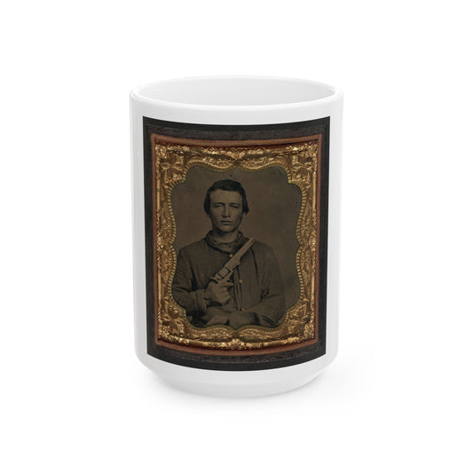 Unidentified Soldier In Union Uniform Holding Colt Revolver To Chest (U.S. Civil War) White Coffee Mug-15oz-The Sticker Space