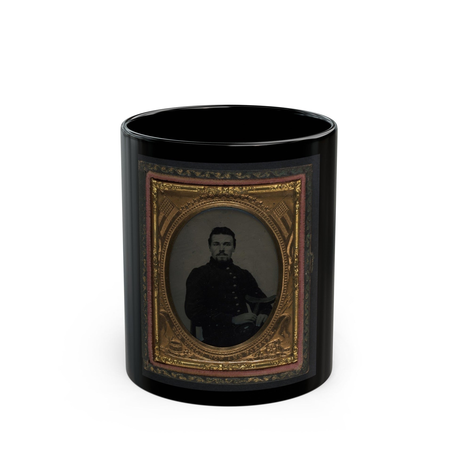 Unidentified Soldier In Union Uniform Holding Crutch And Cap (U.S. Civil War) Black Coffee Mug-11oz-The Sticker Space