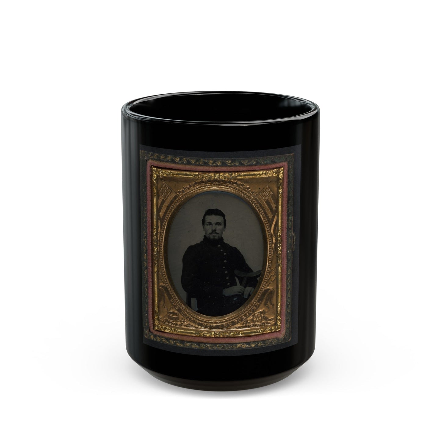 Unidentified Soldier In Union Uniform Holding Crutch And Cap (U.S. Civil War) Black Coffee Mug-15oz-The Sticker Space