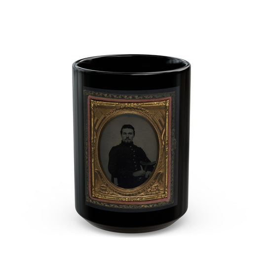 Unidentified Soldier In Union Uniform Holding Crutch And Cap (U.S. Civil War) Black Coffee Mug-15oz-The Sticker Space