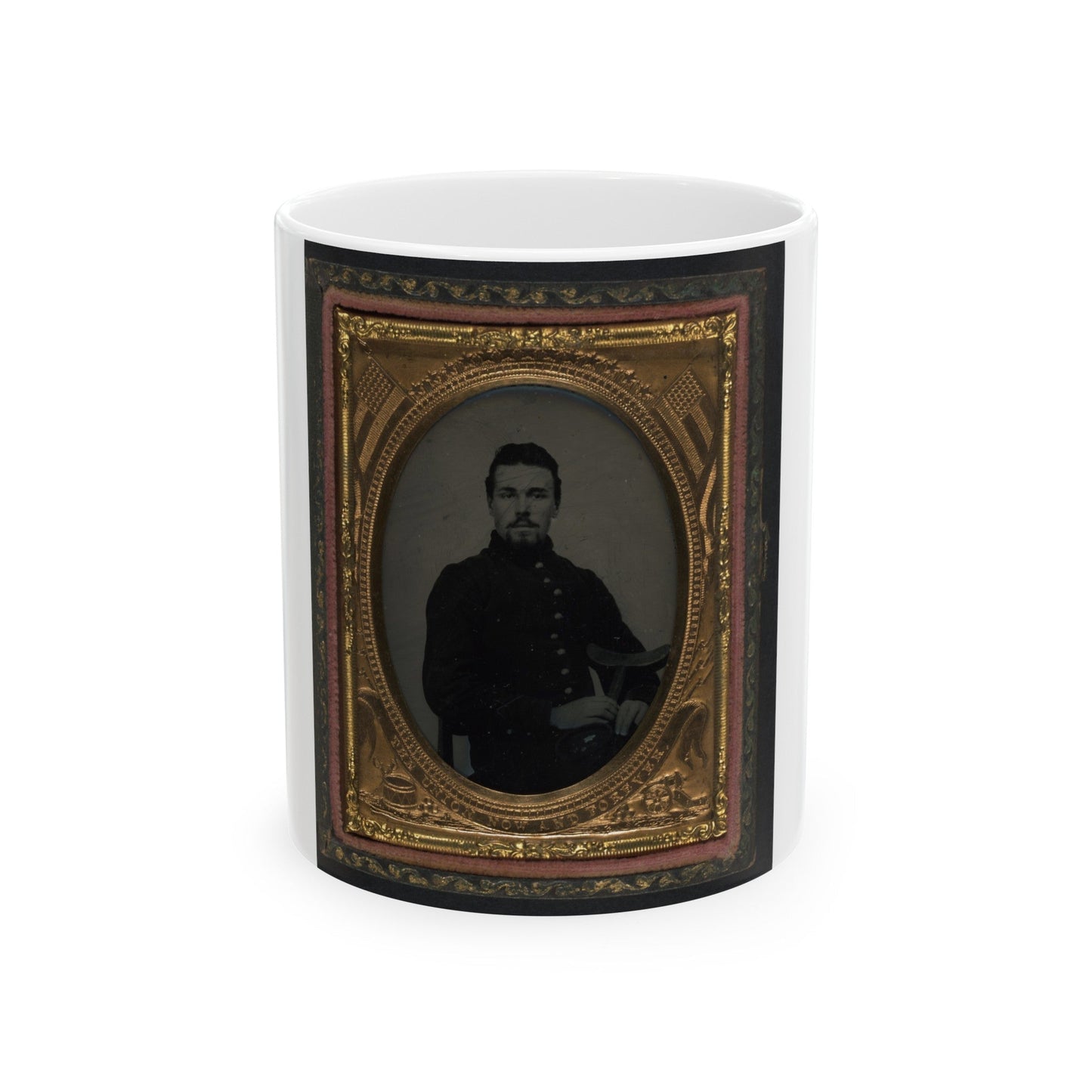 Unidentified Soldier In Union Uniform Holding Crutch And Cap (U.S. Civil War) White Coffee Mug-11oz-The Sticker Space