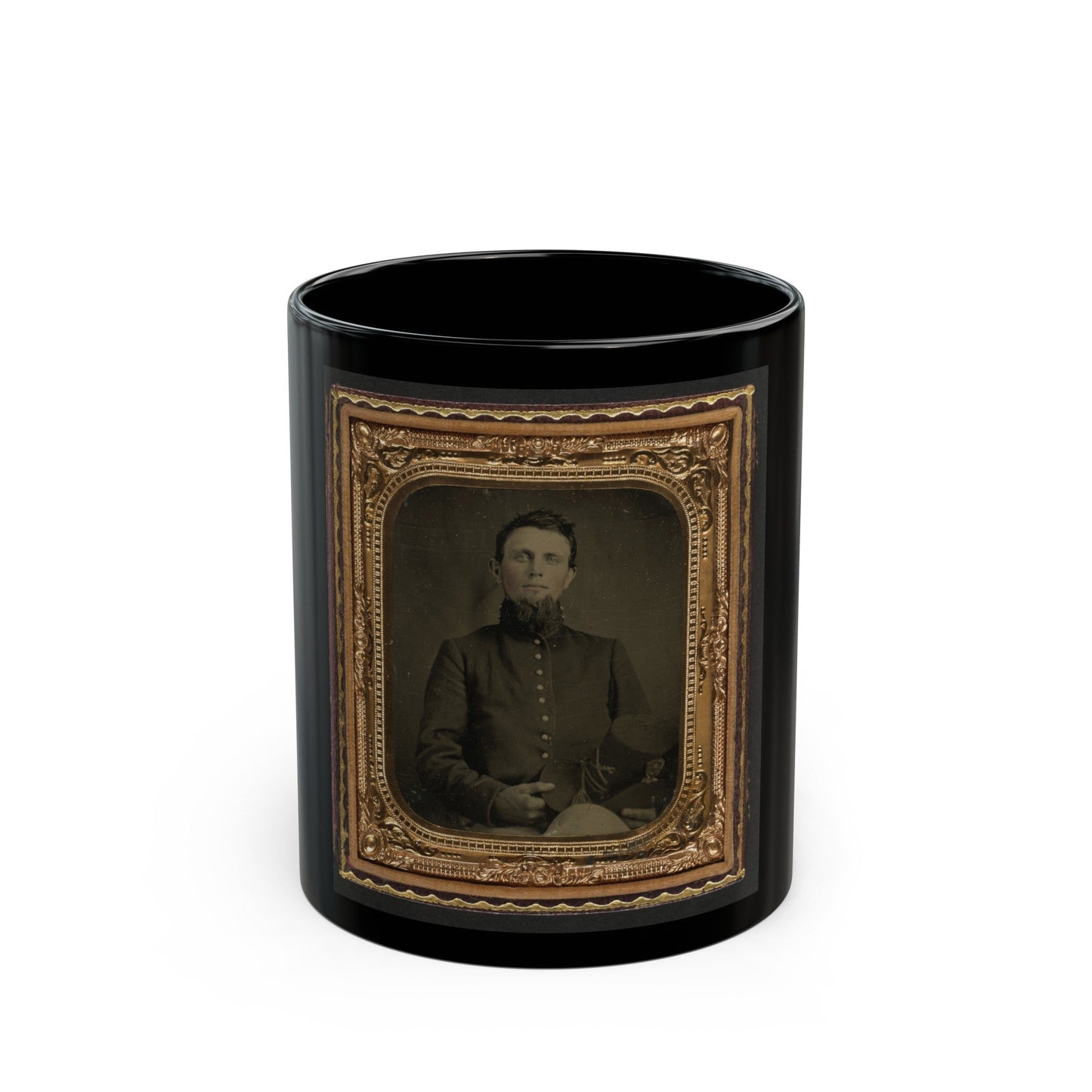 Unidentified Soldier In Union Uniform Holding Hardee Hat (U.S. Civil War) Black Coffee Mug-11oz-The Sticker Space