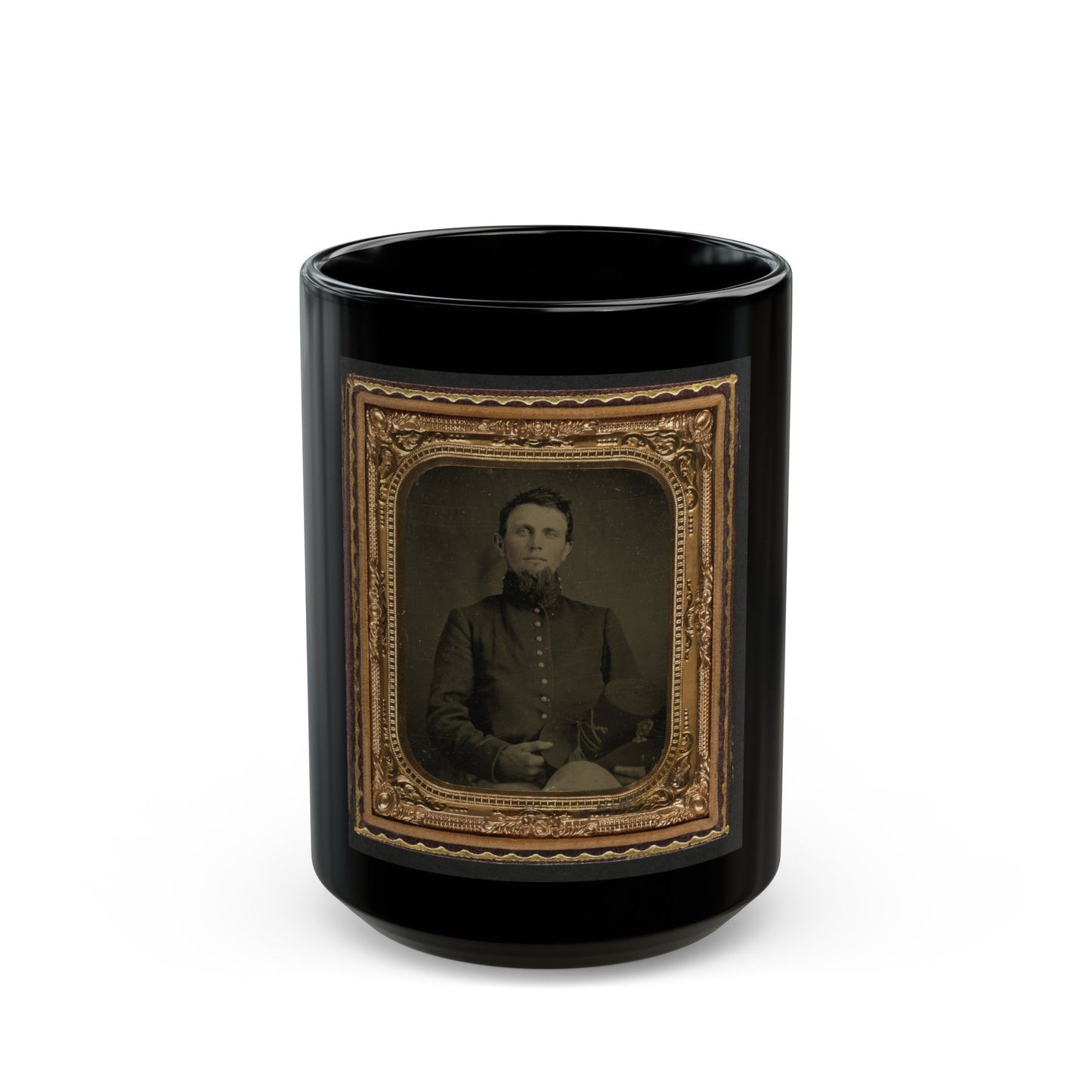 Unidentified Soldier In Union Uniform Holding Hardee Hat (U.S. Civil War) Black Coffee Mug-15oz-The Sticker Space