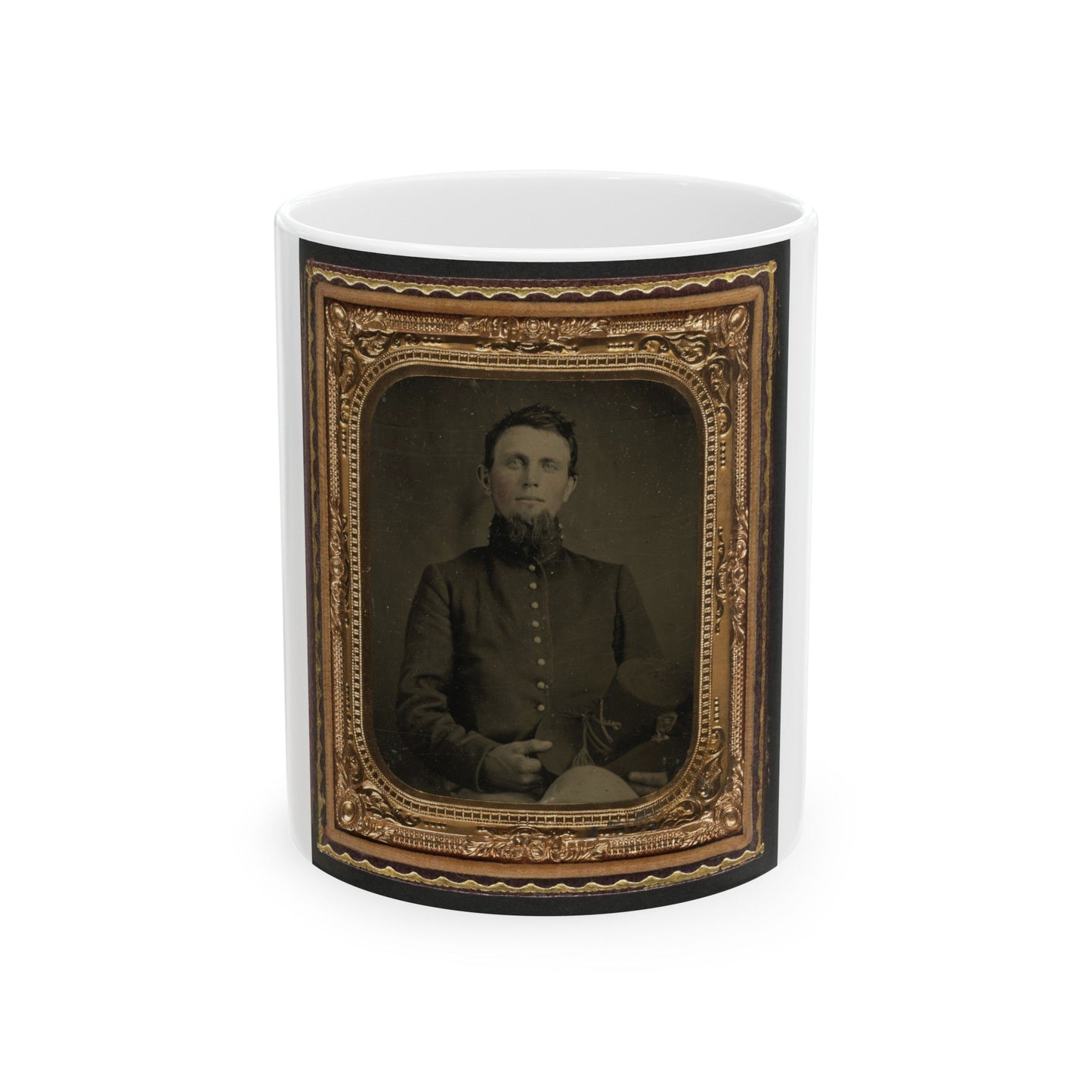 Unidentified Soldier In Union Uniform Holding Hardee Hat (U.S. Civil War) White Coffee Mug-11oz-The Sticker Space