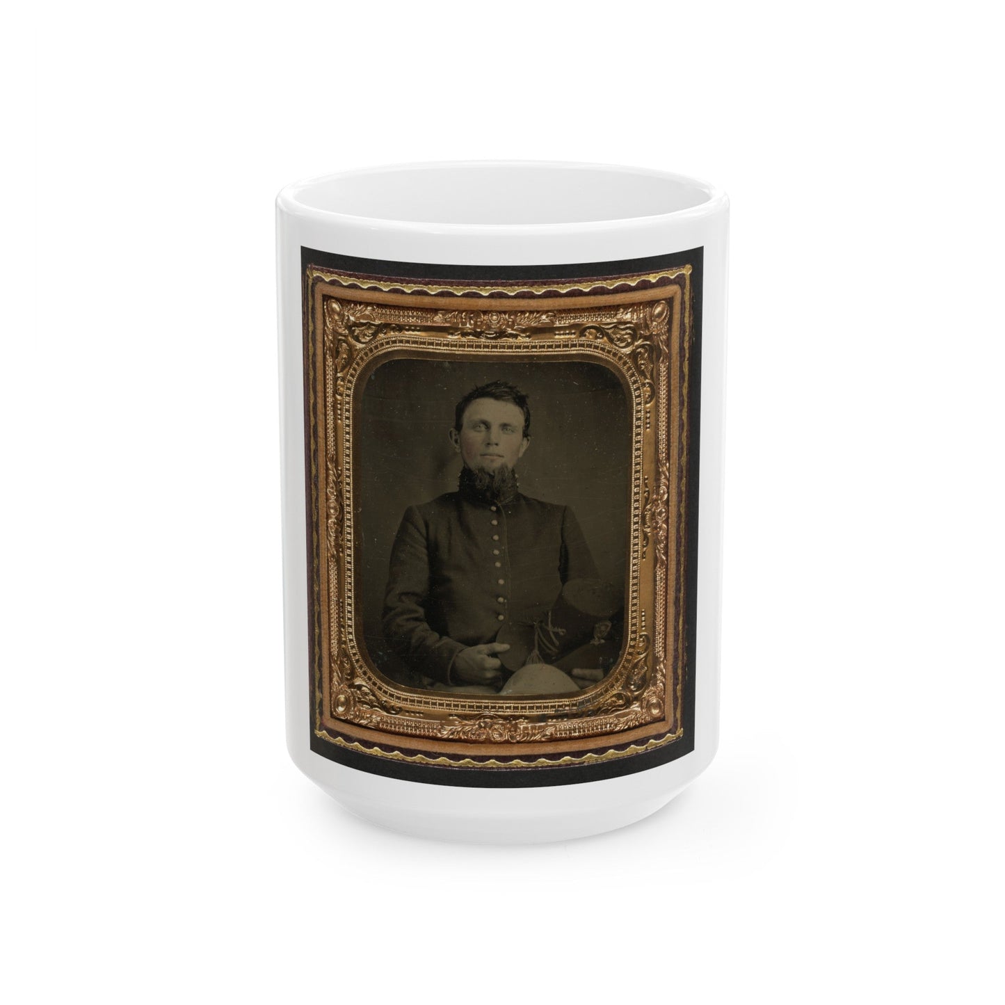 Unidentified Soldier In Union Uniform Holding Hardee Hat (U.S. Civil War) White Coffee Mug-15oz-The Sticker Space