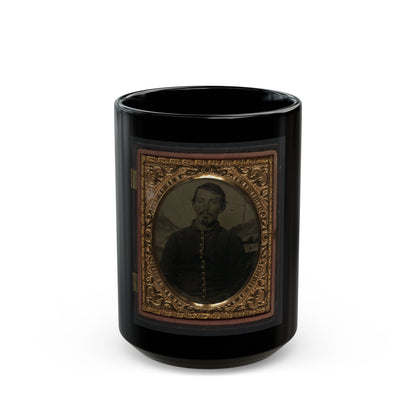 Unidentified Soldier In Union Uniform In Front Of Painted Backdrop Showing Landscape 001 (U.S. Civil War) Black Coffee Mug-15oz-The Sticker Space