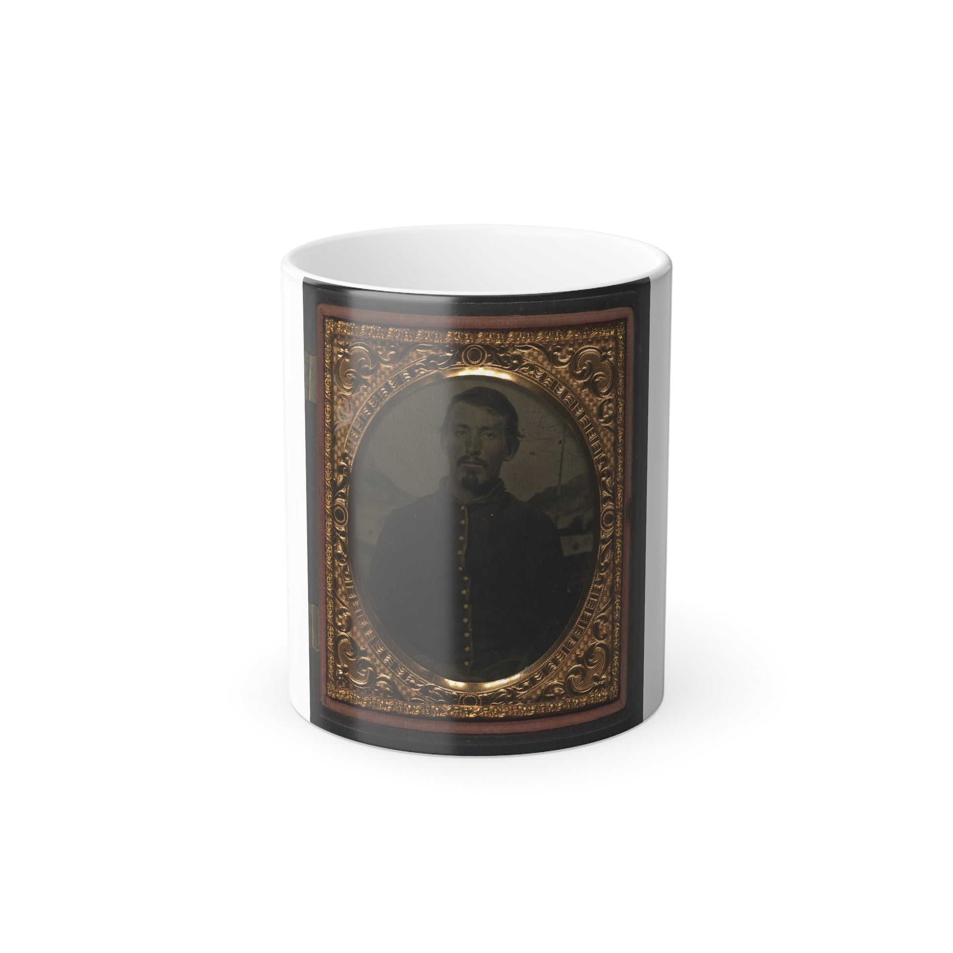 Unidentified Soldier in Union Uniform in Front of Painted Backdrop Showing Landscape 001 (U.S. Civil War) Color Morphing Mug 11oz-11oz-The Sticker Space