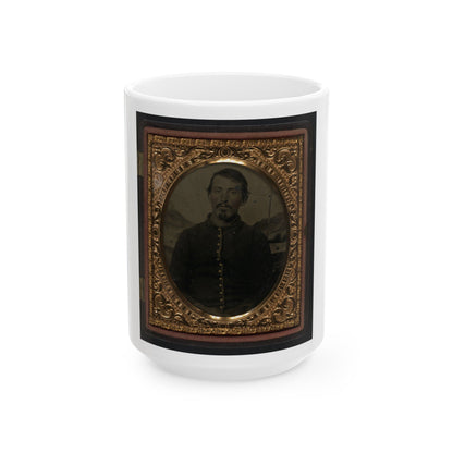 Unidentified Soldier In Union Uniform In Front Of Painted Backdrop Showing Landscape 001 (U.S. Civil War) White Coffee Mug-15oz-The Sticker Space