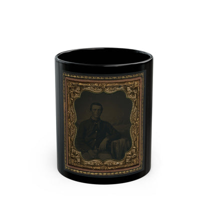 Unidentified Soldier In Union Uniform In Front Of Painted Backdrop Showing Landscape (U.S. Civil War) Black Coffee Mug-11oz-The Sticker Space