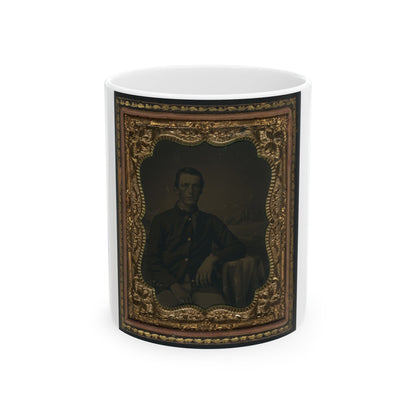 Unidentified Soldier In Union Uniform In Front Of Painted Backdrop Showing Landscape (U.S. Civil War) White Coffee Mug-11oz-The Sticker Space