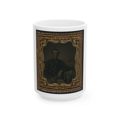 Unidentified Soldier In Union Uniform In Front Of Painted Backdrop Showing Landscape (U.S. Civil War) White Coffee Mug-15oz-The Sticker Space