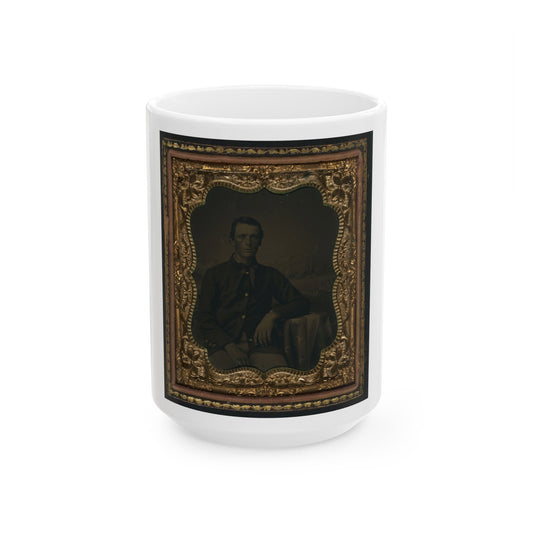 Unidentified Soldier In Union Uniform In Front Of Painted Backdrop Showing Landscape (U.S. Civil War) White Coffee Mug-15oz-The Sticker Space