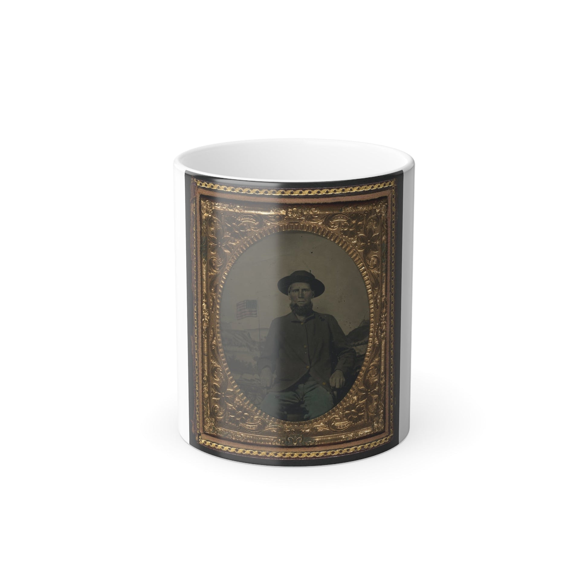 Unidentified Soldier in Union Uniform in Front of Painted Backdrop Showing Military Camp (U.S. Civil War) Color Morphing Mug 11oz-11oz-The Sticker Space