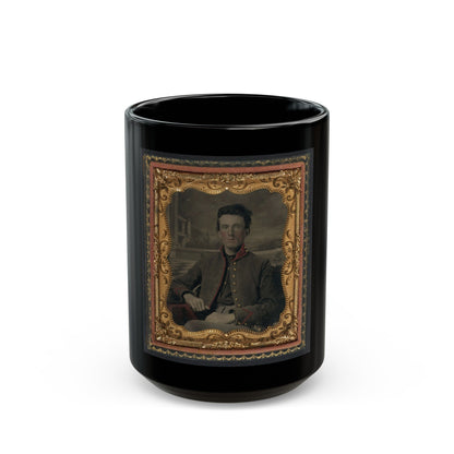 Unidentified Soldier In Union Uniform In Front Of Painted Backdrop Showing Porch And Terrace (U.S. Civil War) Black Coffee Mug-15oz-The Sticker Space