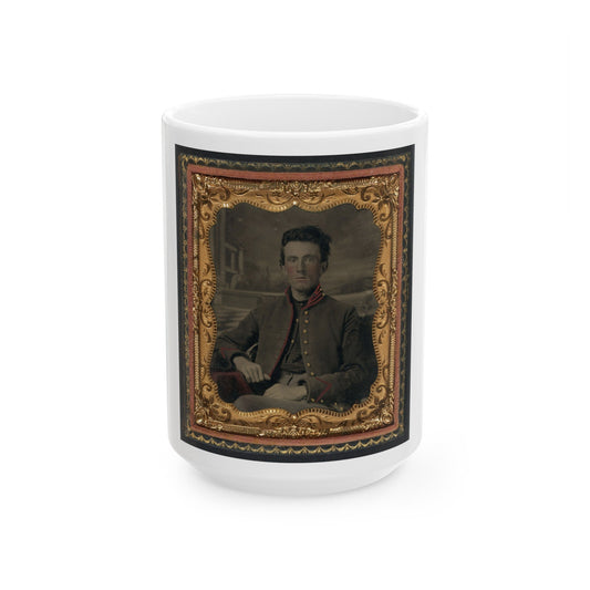 Unidentified Soldier In Union Uniform In Front Of Painted Backdrop Showing Porch And Terrace (U.S. Civil War) White Coffee Mug-15oz-The Sticker Space