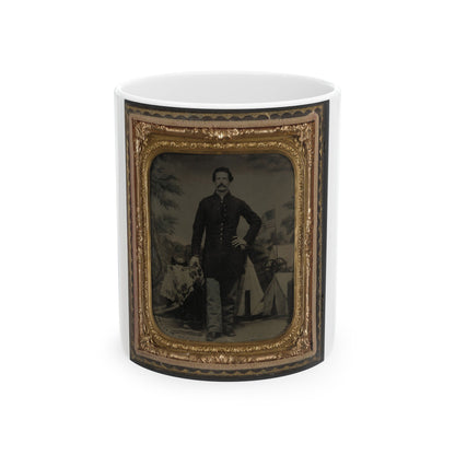 Unidentified Soldier In Union Uniform In Front Of Painted Backdrop (U.S. Civil War) White Coffee Mug-11oz-The Sticker Space