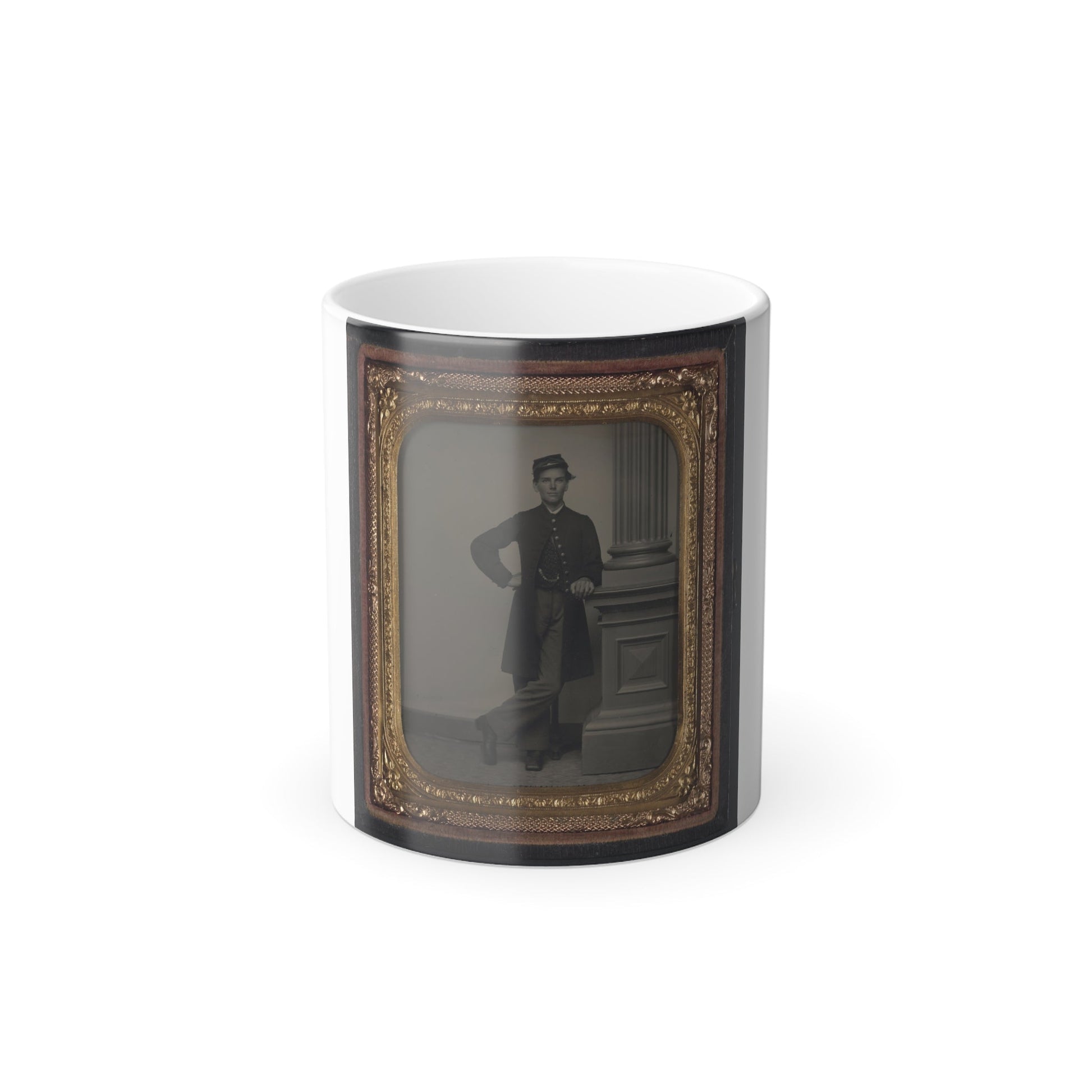 Unidentified Soldier in Union Uniform in Front of Posing Stand and Leaning Against Column (U.S. Civil War) Color Morphing Mug 11oz-11oz-The Sticker Space