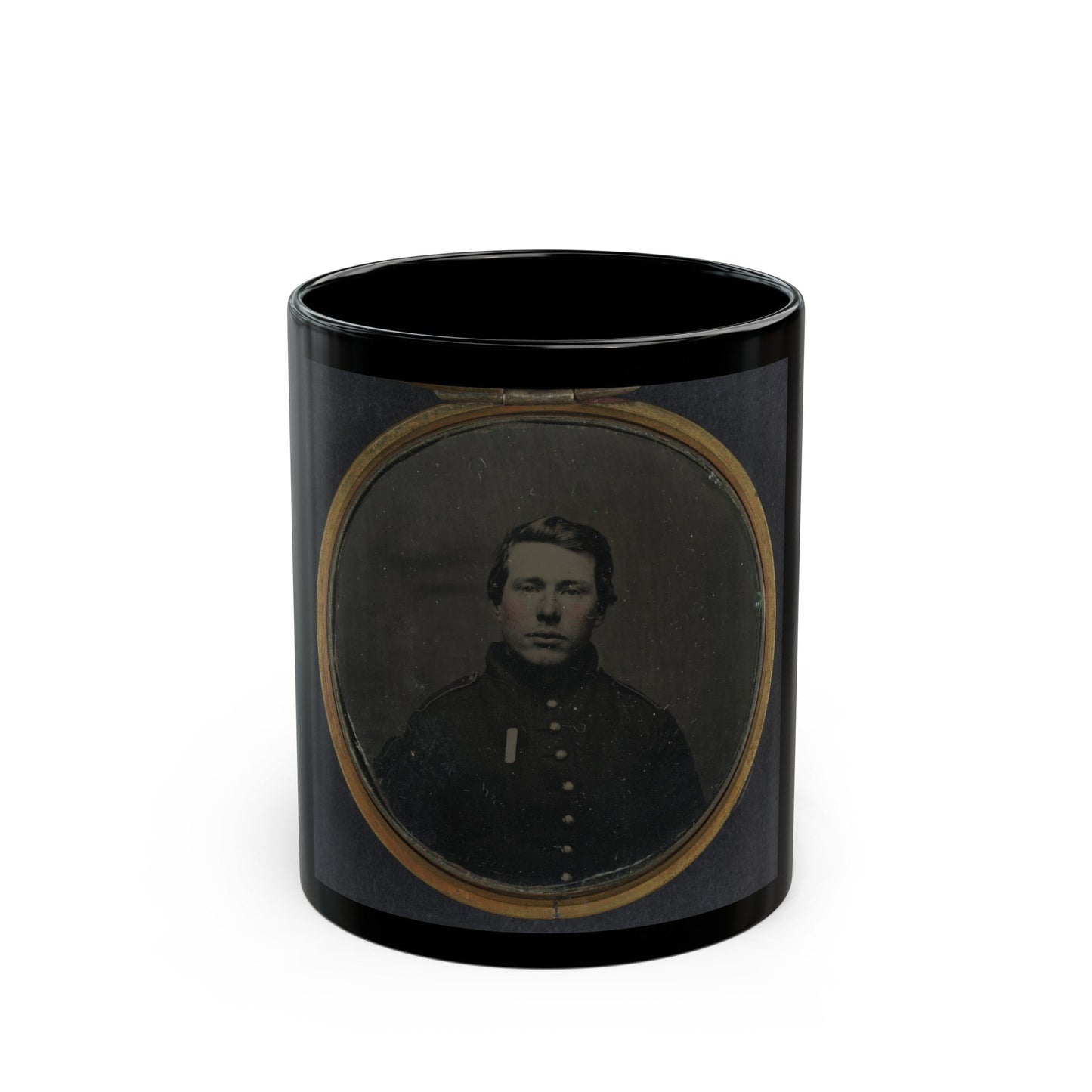 Unidentified Soldier In Union Uniform In Locket (U.S. Civil War) Black Coffee Mug-11oz-The Sticker Space