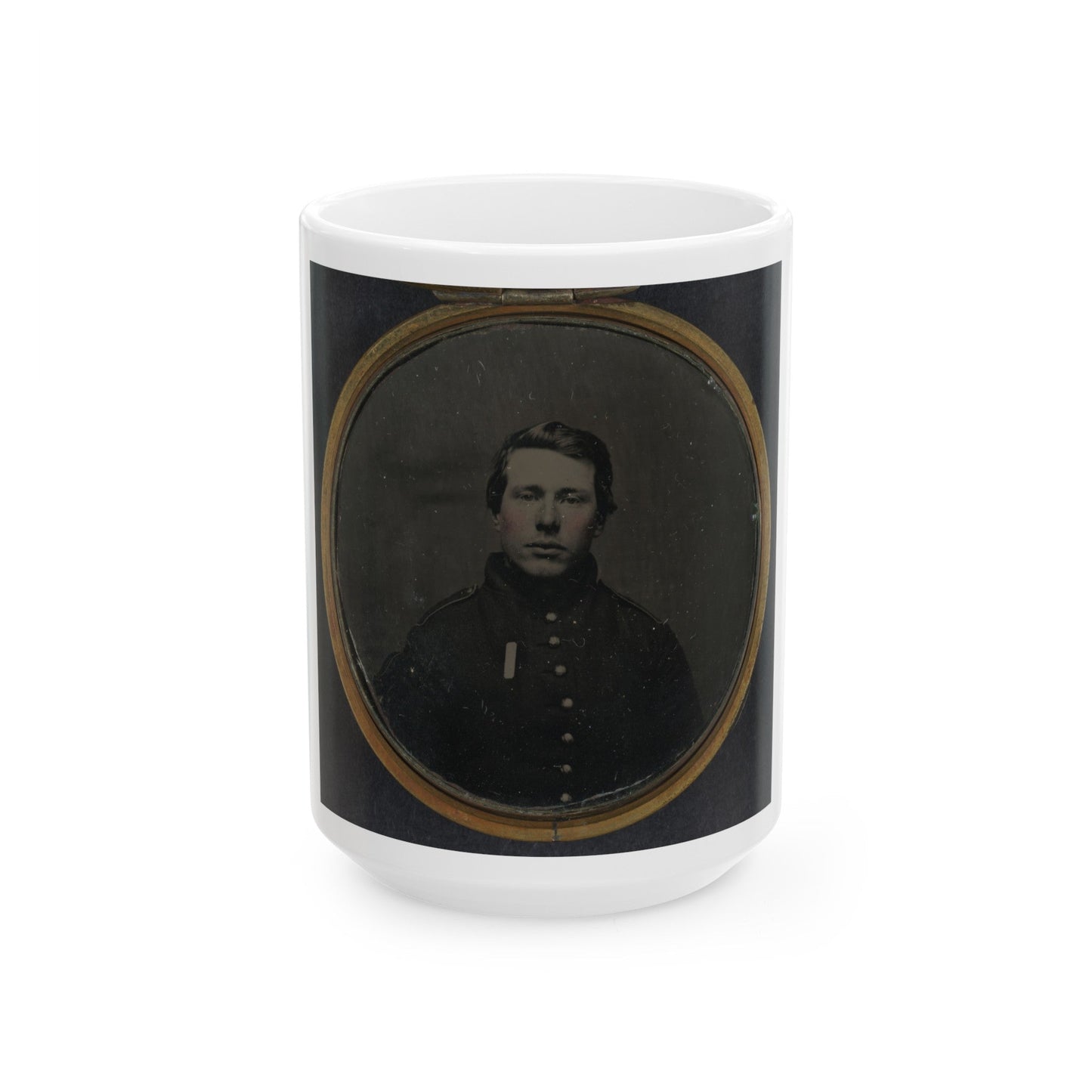 Unidentified Soldier In Union Uniform In Locket (U.S. Civil War) White Coffee Mug-15oz-The Sticker Space