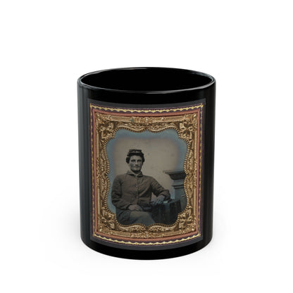 Unidentified Soldier In Union Uniform Next To Table And Pedestal (U.S. Civil War) Black Coffee Mug-11oz-The Sticker Space