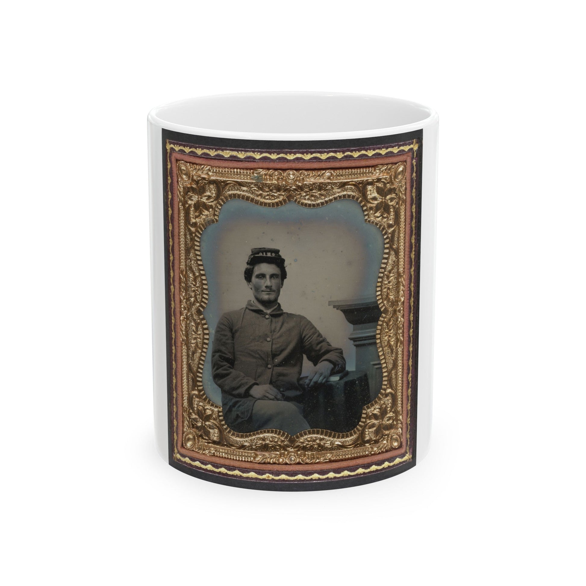 Unidentified Soldier In Union Uniform Next To Table And Pedestal (U.S. Civil War) White Coffee Mug-11oz-The Sticker Space