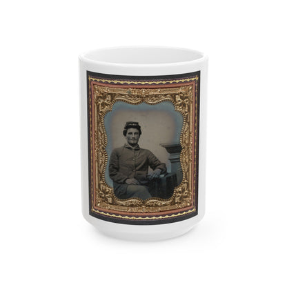 Unidentified Soldier In Union Uniform Next To Table And Pedestal (U.S. Civil War) White Coffee Mug-15oz-The Sticker Space