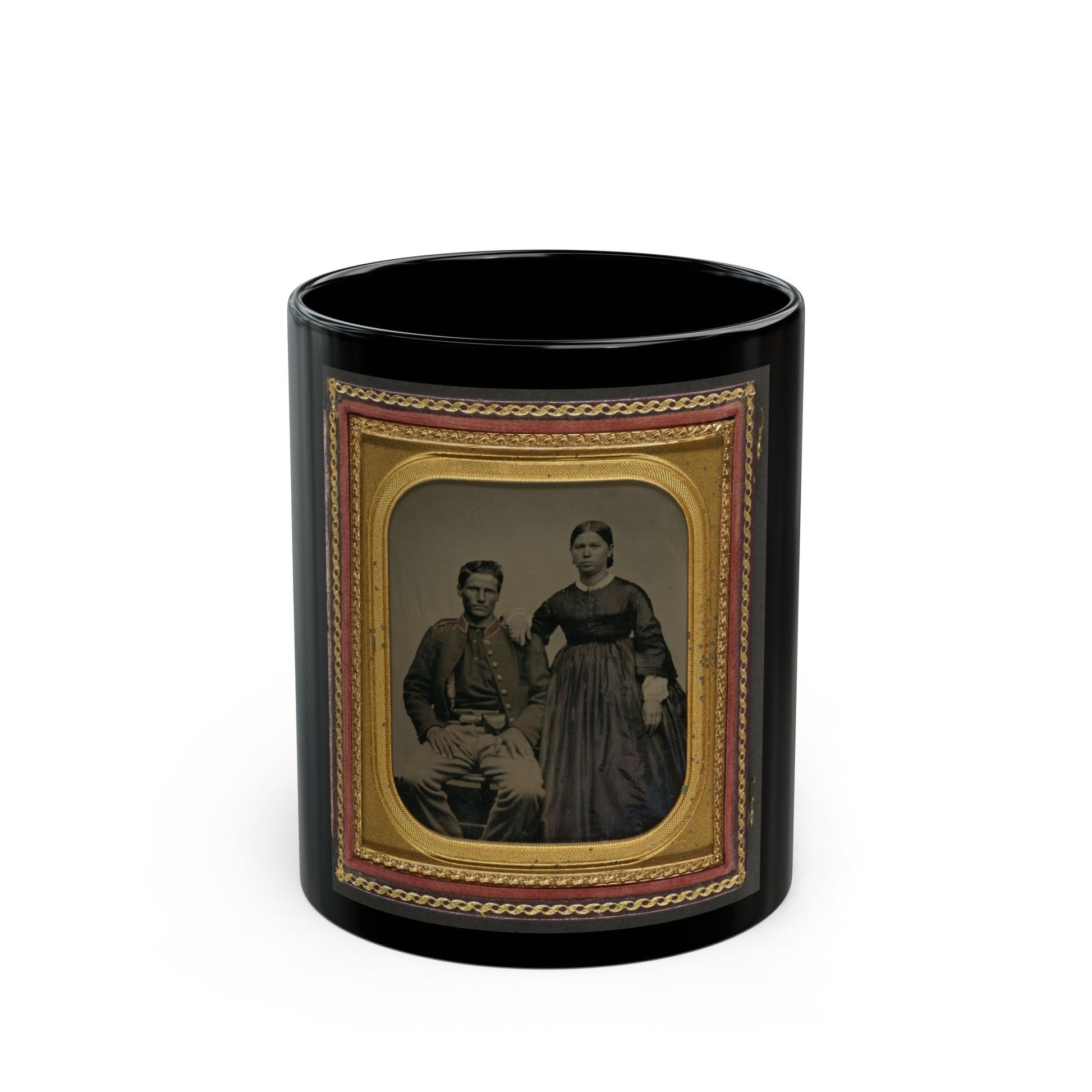 Unidentified Soldier In Union Uniform Next To Unidentified Woman (U.S. Civil War) Black Coffee Mug-11oz-The Sticker Space