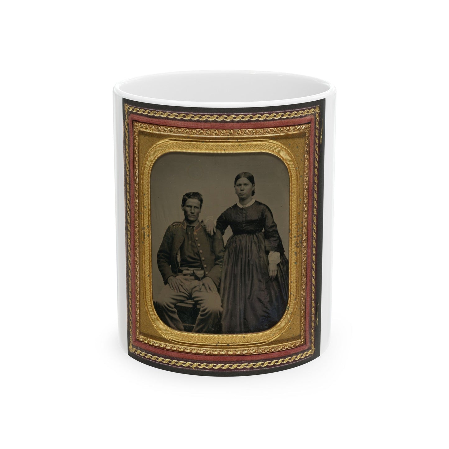 Unidentified Soldier In Union Uniform Next To Unidentified Woman (U.S. Civil War) White Coffee Mug-11oz-The Sticker Space