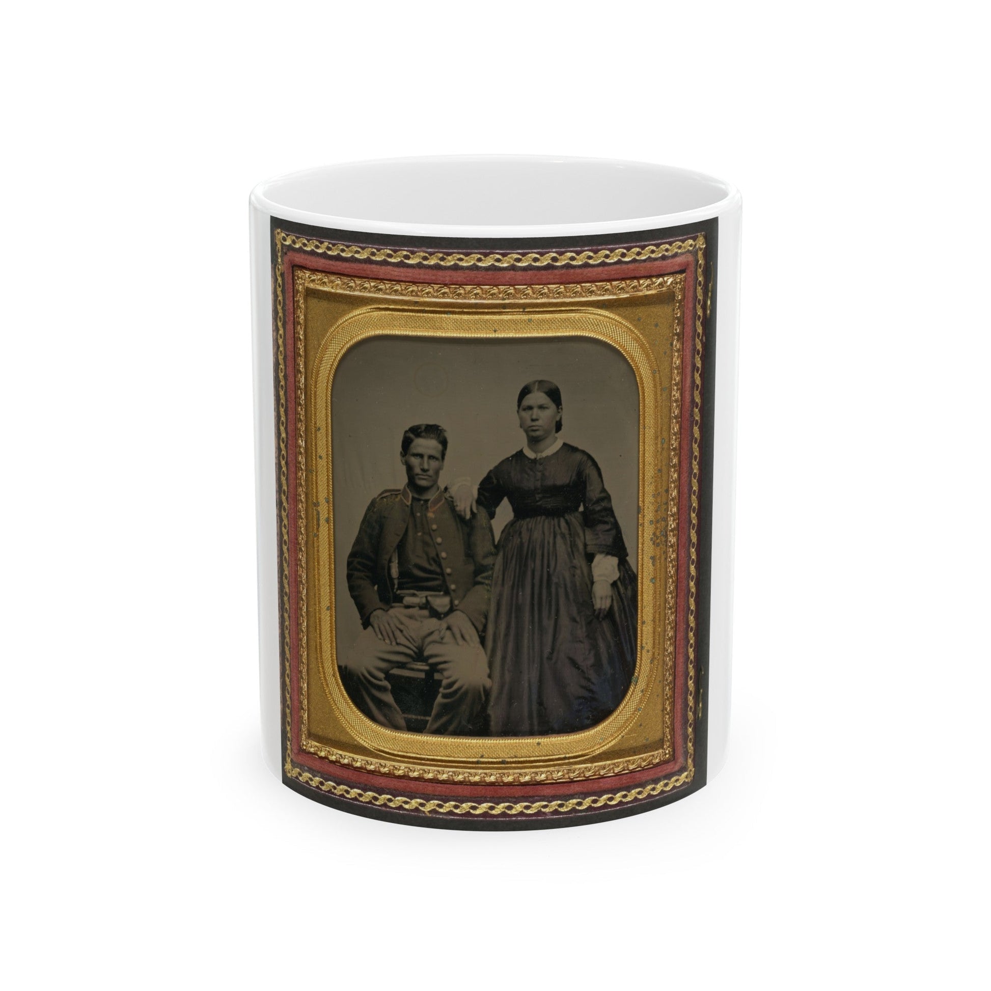 Unidentified Soldier In Union Uniform Next To Unidentified Woman (U.S. Civil War) White Coffee Mug-11oz-The Sticker Space