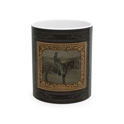 Unidentified Soldier In Union Uniform Sitting On Horse With Revolver And Saber (U.S. Civil War) White Coffee Mug-11oz-The Sticker Space