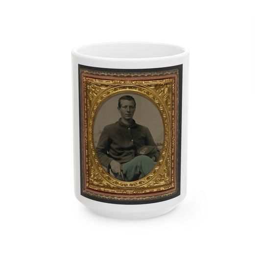 Unidentified Soldier In Union Uniform With 15th New York Engineer Regiment Forage Cap (U.S. Civil War) White Coffee Mug-15oz-The Sticker Space