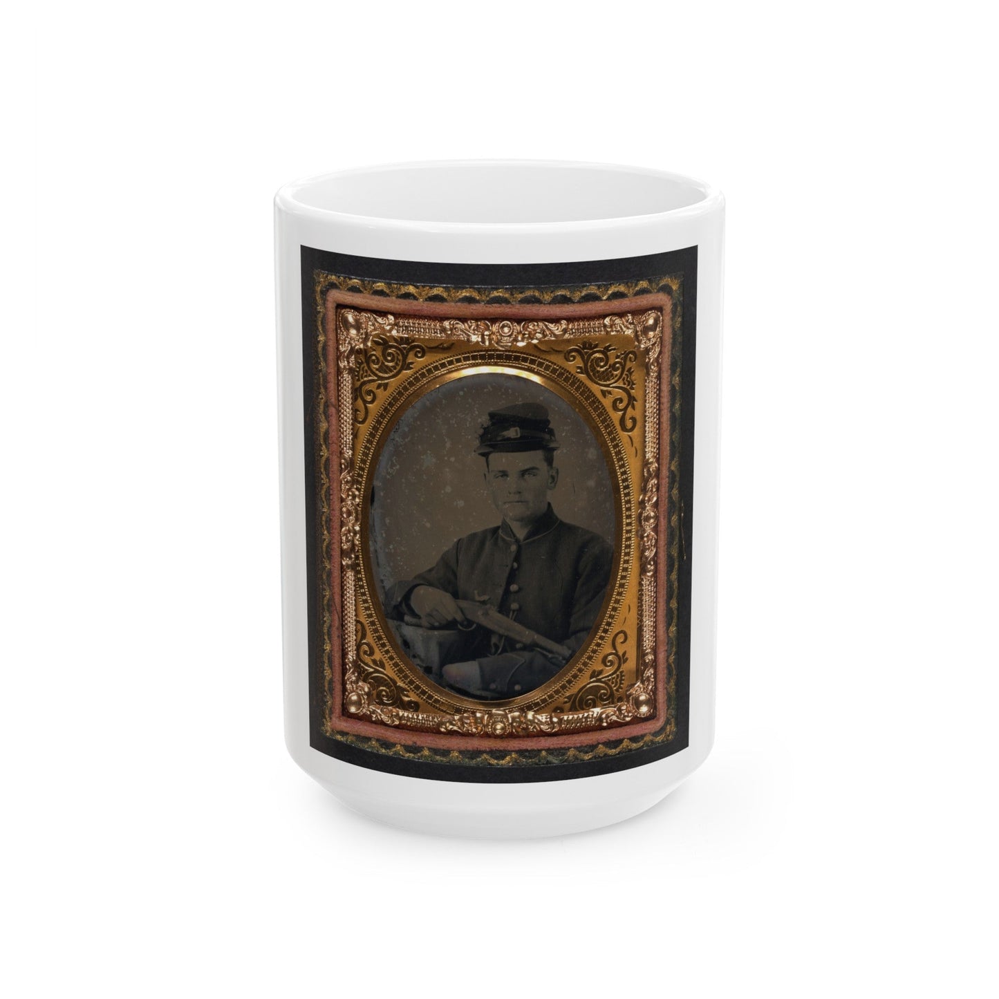 Unidentified Soldier In Union Uniform With 1842 Aston Johnson Pistol (U.S. Civil War) White Coffee Mug-15oz-The Sticker Space