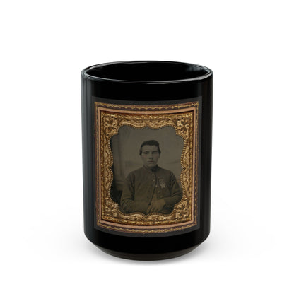 Unidentified Soldier In Union Uniform With 28th Pennsylvania Badge In Front Of Painted Backdrop Showing Window (U.S. Civil War) Black Coffee Mug-15oz-The Sticker Space