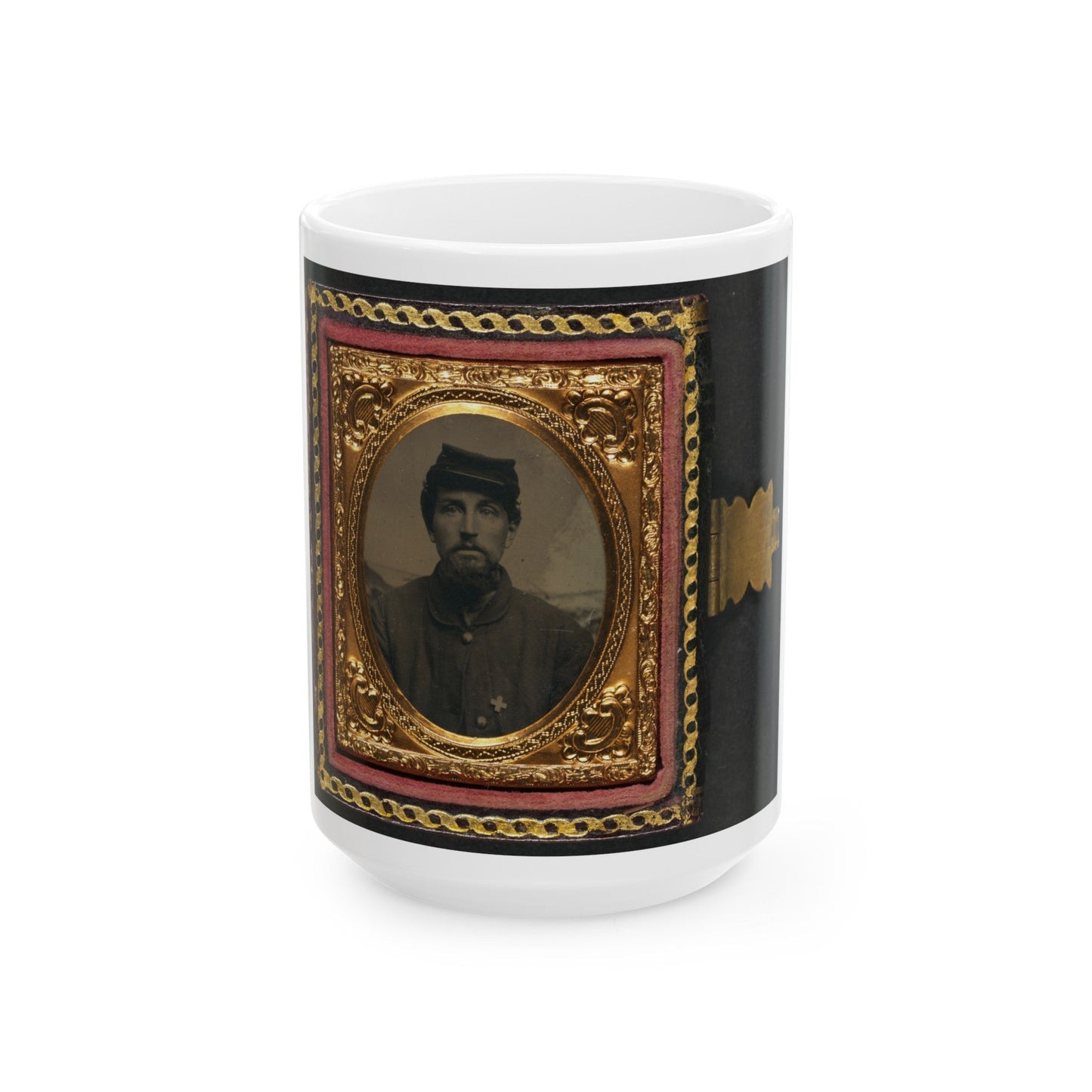 Unidentified Soldier In Union Uniform With 6th Corps Badge In Front Of Painted Backdrop Showing Landscape 001 (U.S. Civil War) White Coffee Mug-15oz-The Sticker Space