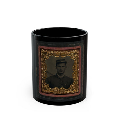 Unidentified Soldier In Union Uniform With 6th Corps Badge In Front Of Painted Backdrop Showing Landscape (U.S. Civil War) Black Coffee Mug-11oz-The Sticker Space