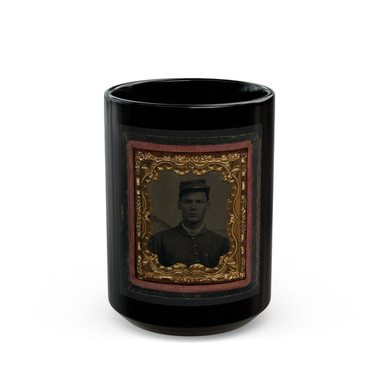 Unidentified Soldier In Union Uniform With 6th Corps Badge In Front Of Painted Backdrop Showing Landscape (U.S. Civil War) Black Coffee Mug-15oz-The Sticker Space