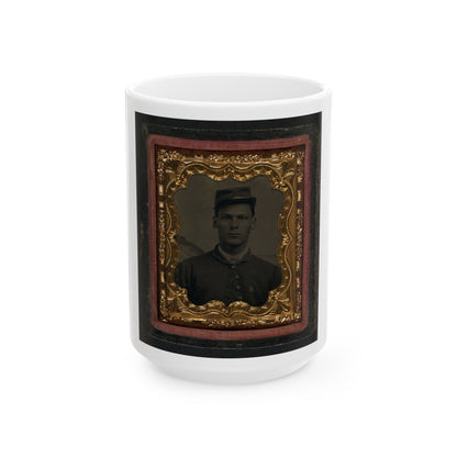 Unidentified Soldier In Union Uniform With 6th Corps Badge In Front Of Painted Backdrop Showing Landscape (U.S. Civil War) White Coffee Mug-15oz-The Sticker Space