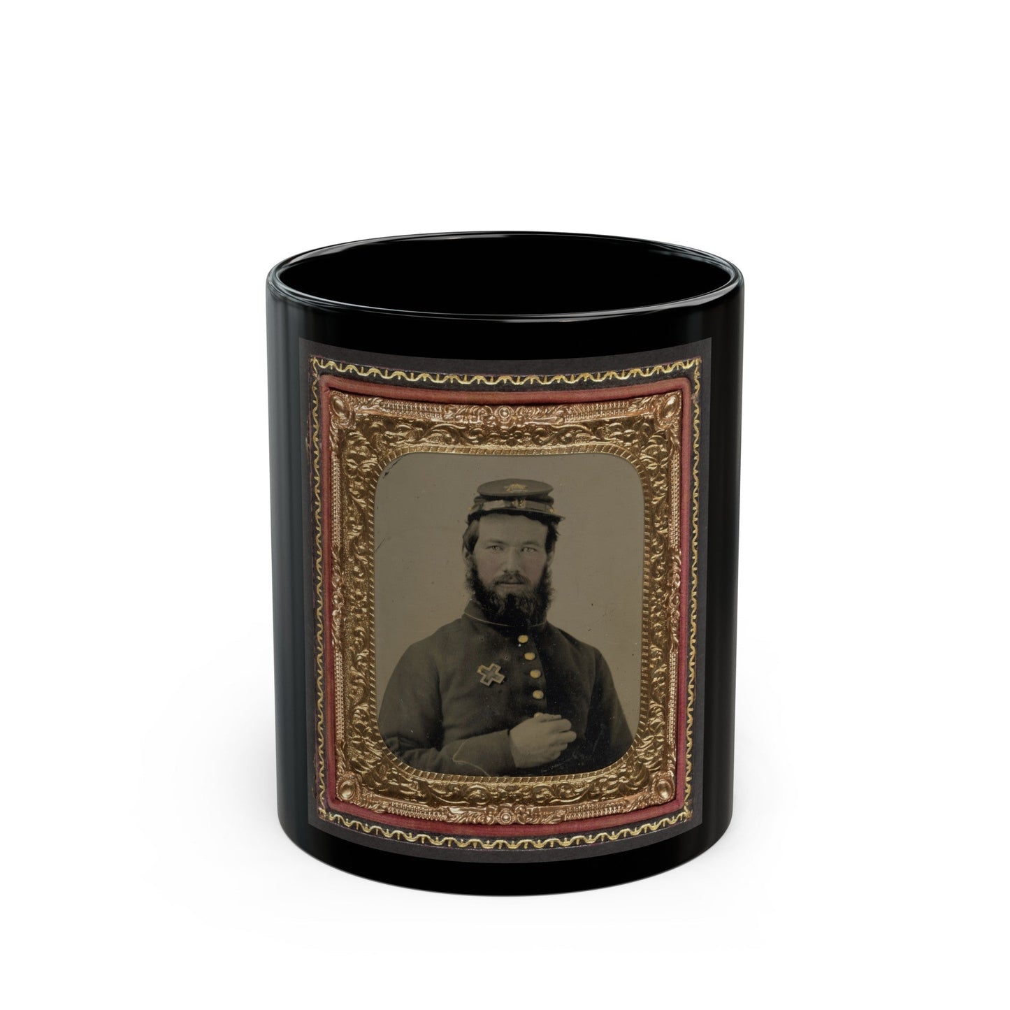 Unidentified Soldier In Union Uniform With 6th Corps Badge (U.S. Civil War) Black Coffee Mug-11oz-The Sticker Space