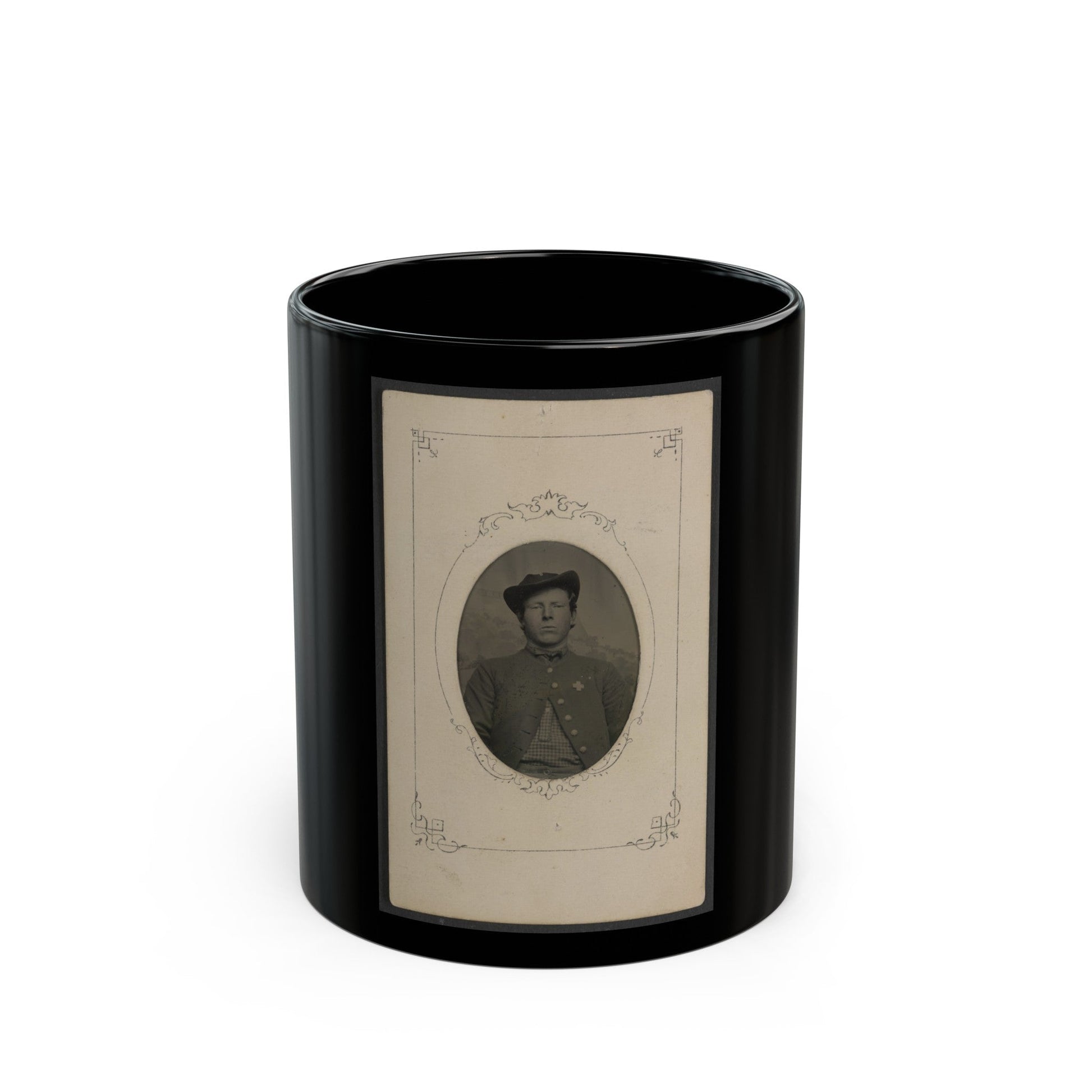 Unidentified Soldier In Union Uniform With 6th Corps Badge With Cross Shape (U.S. Civil War) Black Coffee Mug-11oz-The Sticker Space